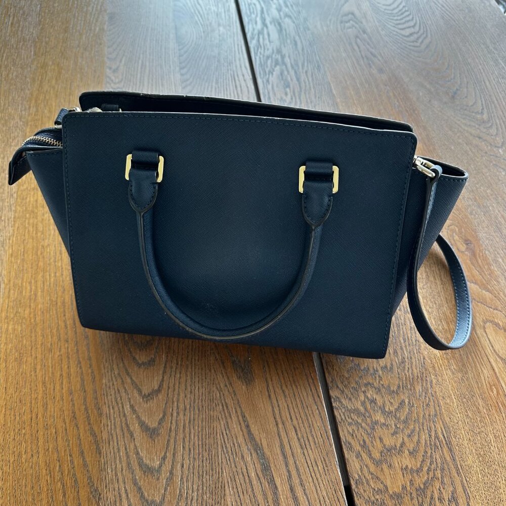 Michael Kors Selma Saffiano Leather Satchel Messenger Handbag Medium Navy Blue - Picture 8 of 15